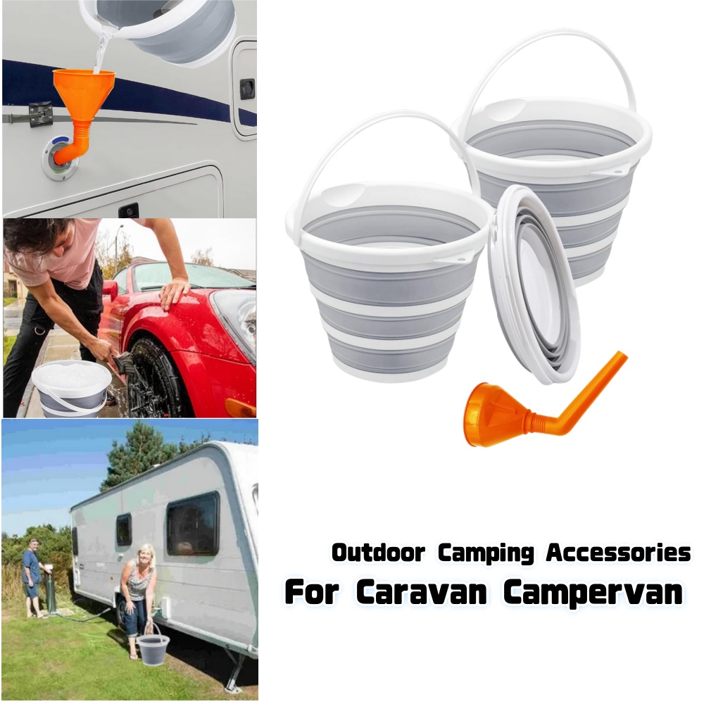 Camping - RV水漏斗充填器トイレ洗浄充填漏斗10L折りたたみ式シリコンバケツキャラバンキャンピングカー用ツール