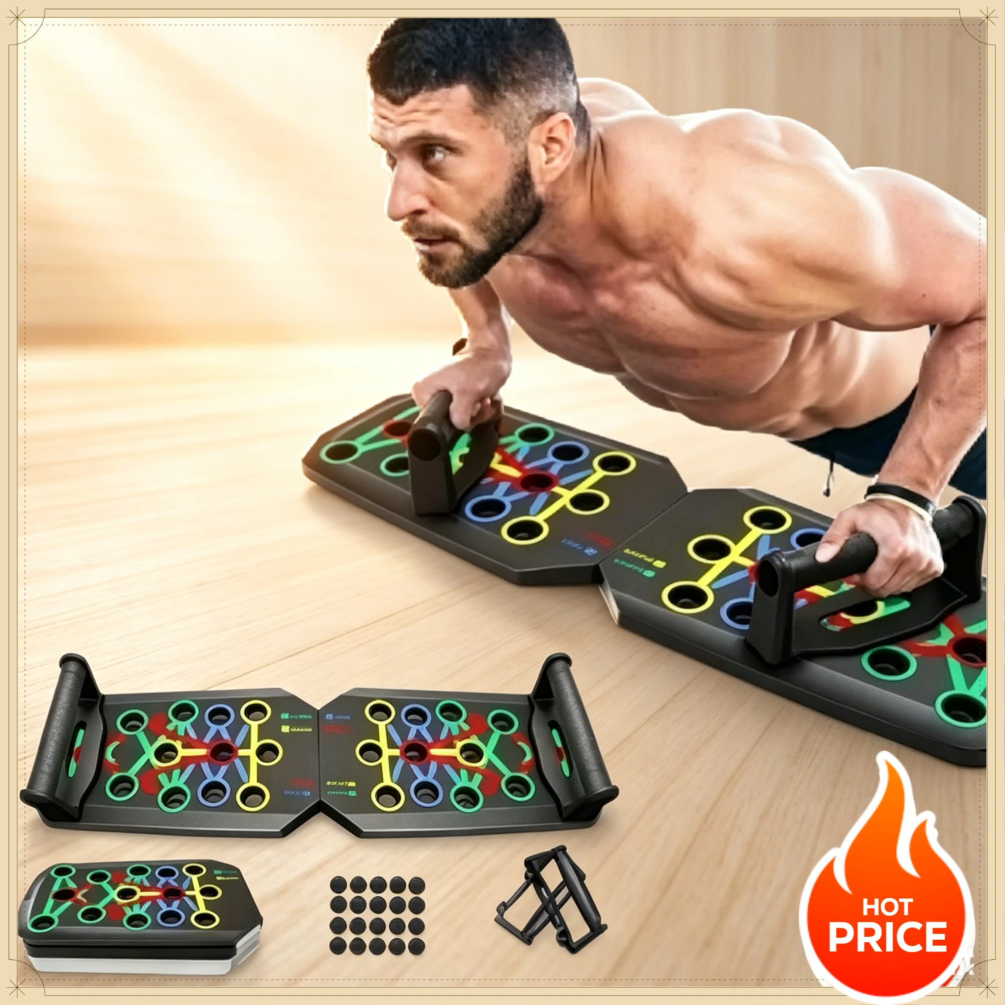 Push Up Board Foldable Multi Function - 家庭用折りたたみ式プッシュアップラック 多機能筋トレボード ポータブルフィットネスエクササイズデバイス 男女兼用