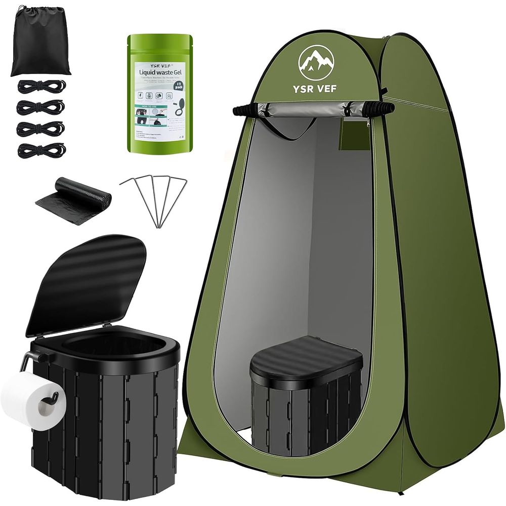 Camping - ポータブルトイレキット、ポップアップ式プライバシーテントとうんちジェルトイレバッグ付きキャンプ用トイレ、洗えるポータブル屋外シャワー更衣室