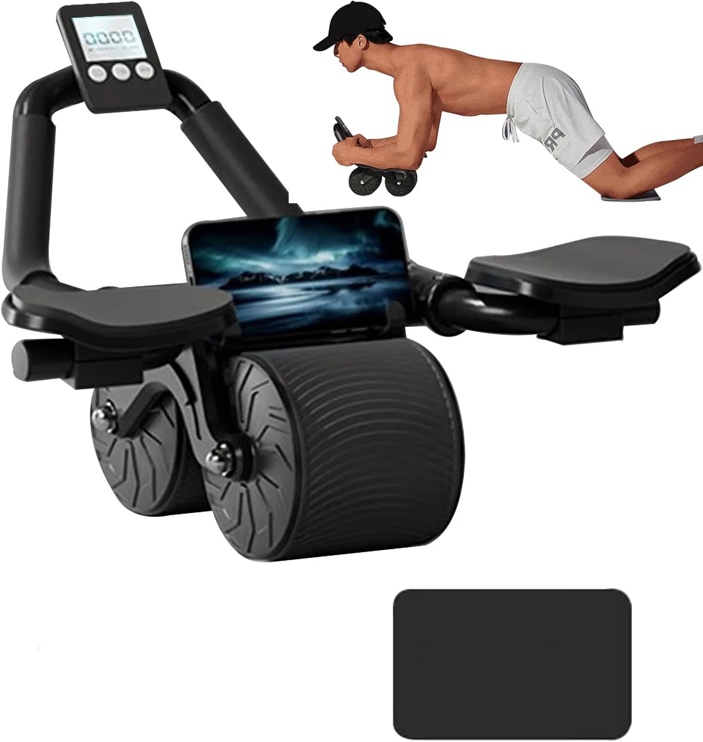 Ab Roller Wheel With Elbow Support - 肘当て付き、自動リバウンド機能搭載の腹筋ローラー。カウンター表示付きで、体幹トレーニングに最適。