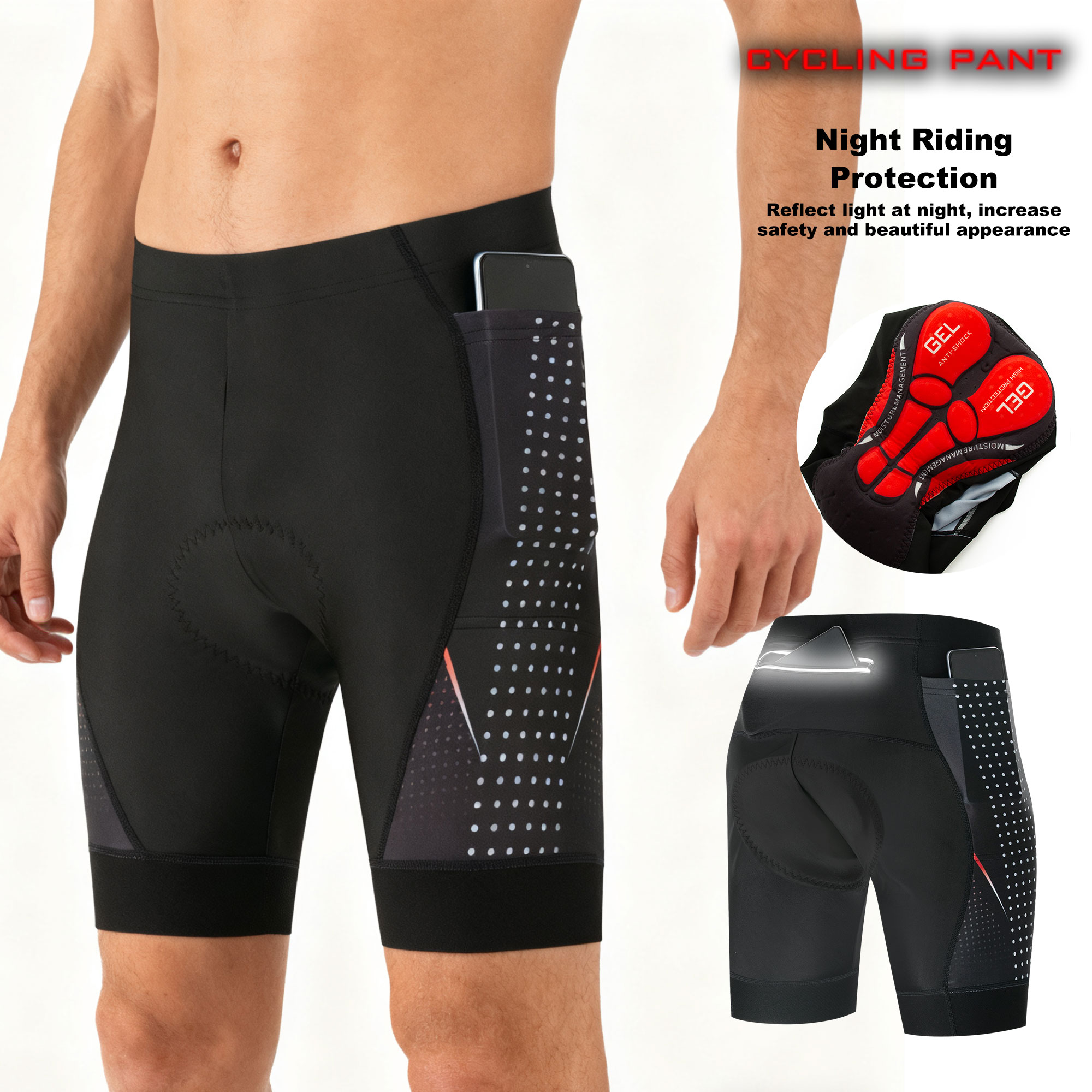 Padded Cycling Shorts 5D Gel - プレミアムロードバイクショーツ 5Dジェルパッド付き メンズサイクリングショーツ ジッパーポケット付き 通気性のあるアウトドアサイクリングギア