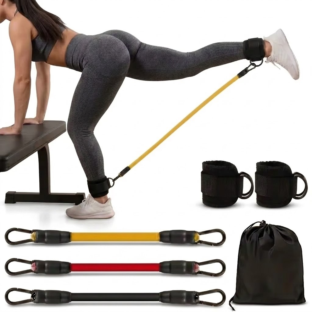 Resistance Bands Set With Handles - 5ピースアンクルレジスタンスバンドセット、調節可能なストラップ付き、筋力トレーニング、ヨガ、フィットネス、脚、臀部、ヒップのワークアウト、筋肉の引き締めに最適