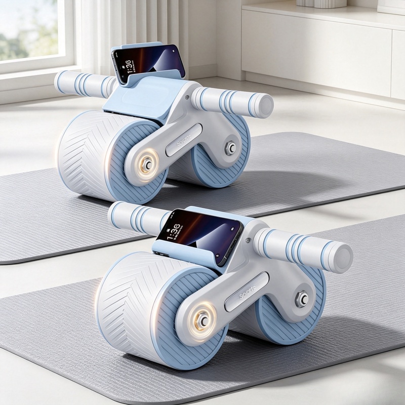 自動リバウンド機能付きダブルホイール腹筋ローラー（スマホホル - Ab Roller Wheel With Elbow Support のレビューと価格