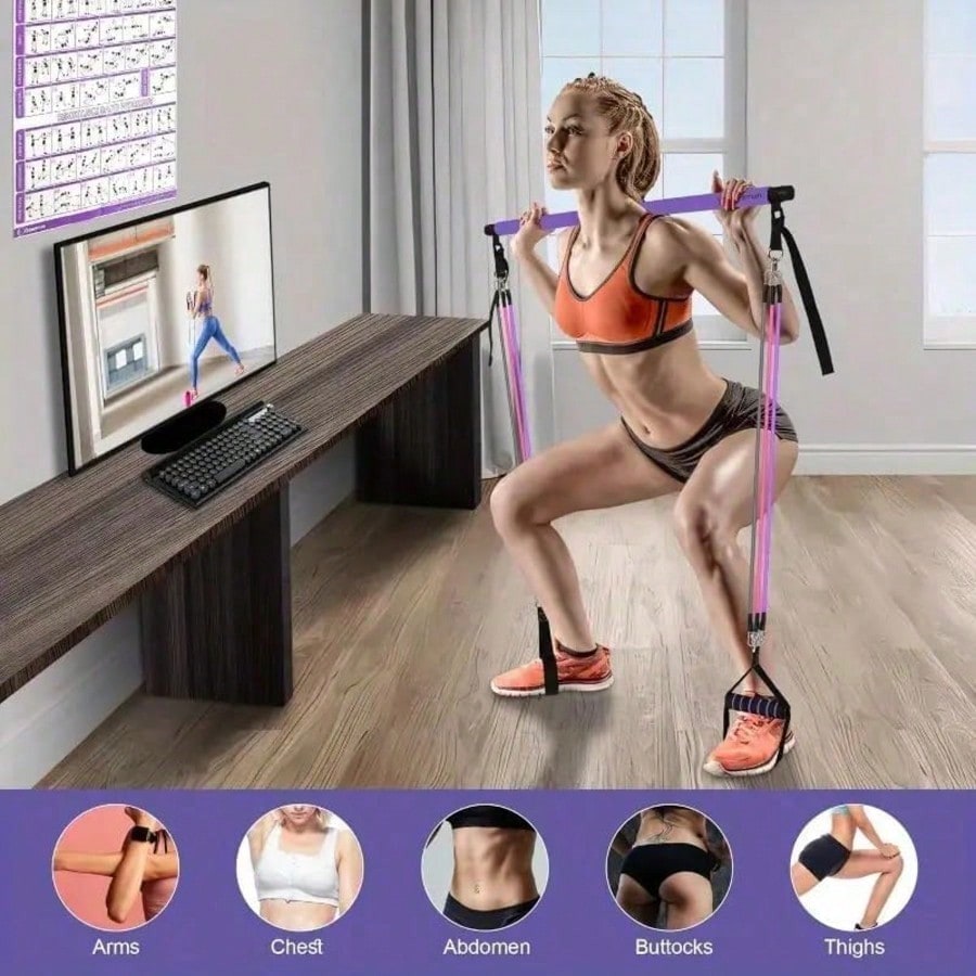 レジスタンスバンド付きのピラティスバー・キット。持ち運び可能 - Pilates Bar Kit With Resistance Bands のレビューと価格