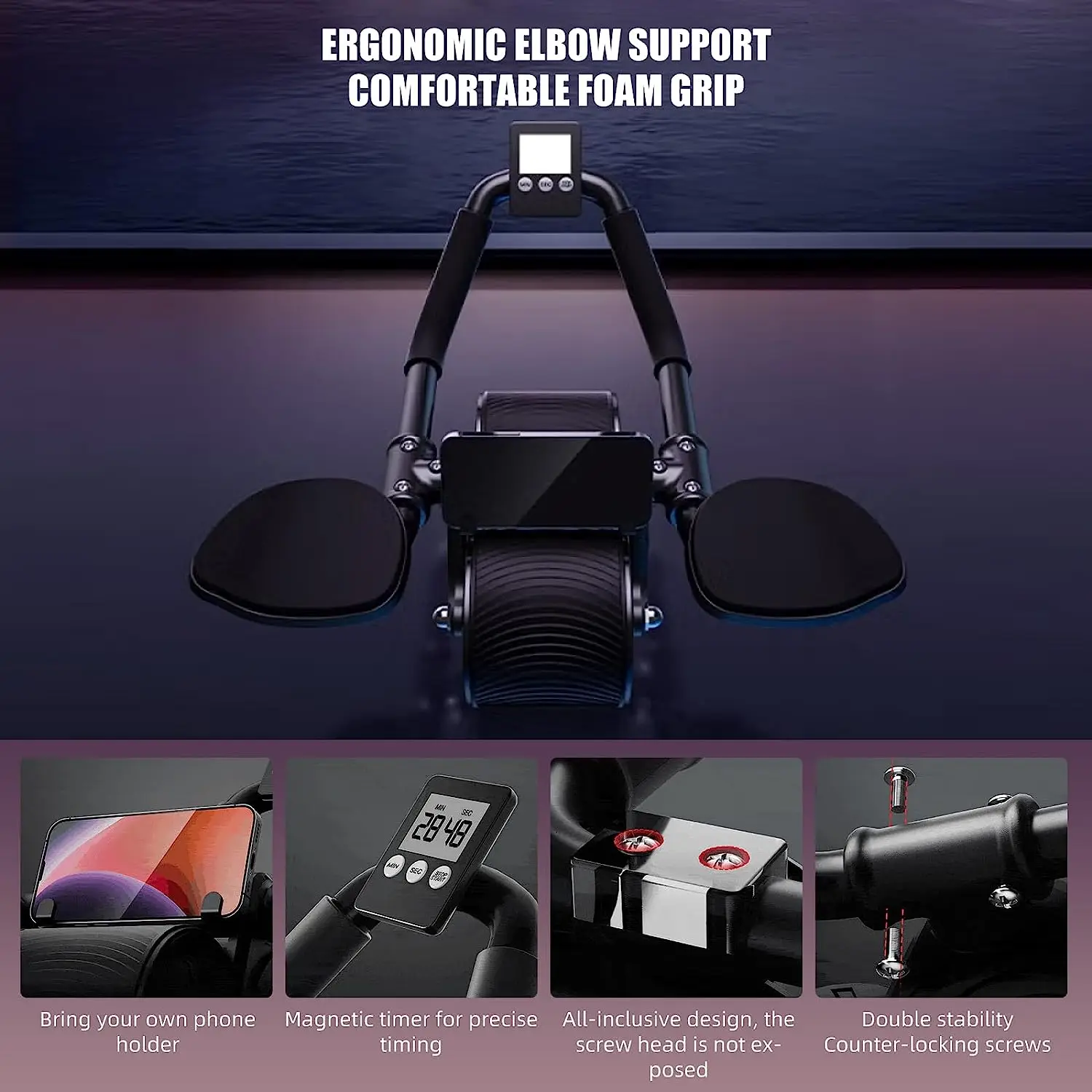肘当て付き、自動リバウンド機能搭載の腹筋ローラー。カウンター - Ab Roller Wheel With Elbow Support のレビューと価格