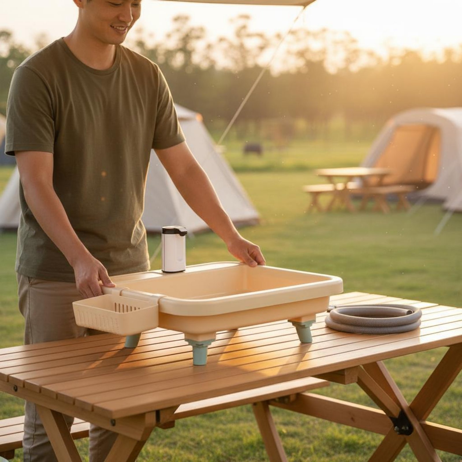 ポータブル手洗いステーション シングルボタン機能付き キャン - Camping のレビューと価格