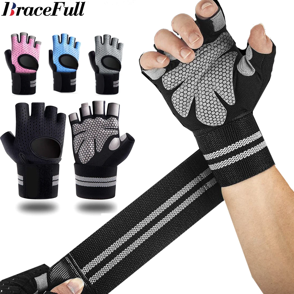 1 ペアハーフフィンガージムフィットネスグローブリストラップ - Wrist Wraps Weightlifting Support のレビューと価格